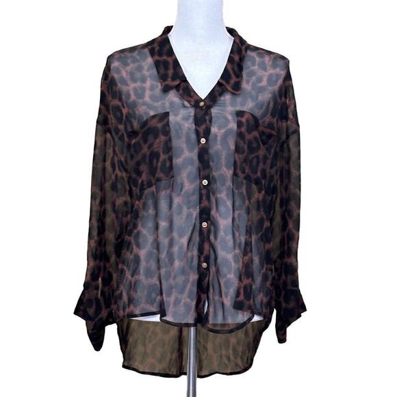 Free People Tops - Free People Easy Rider Sheer Leopard Top, black/brown, small, flowy, bohemian